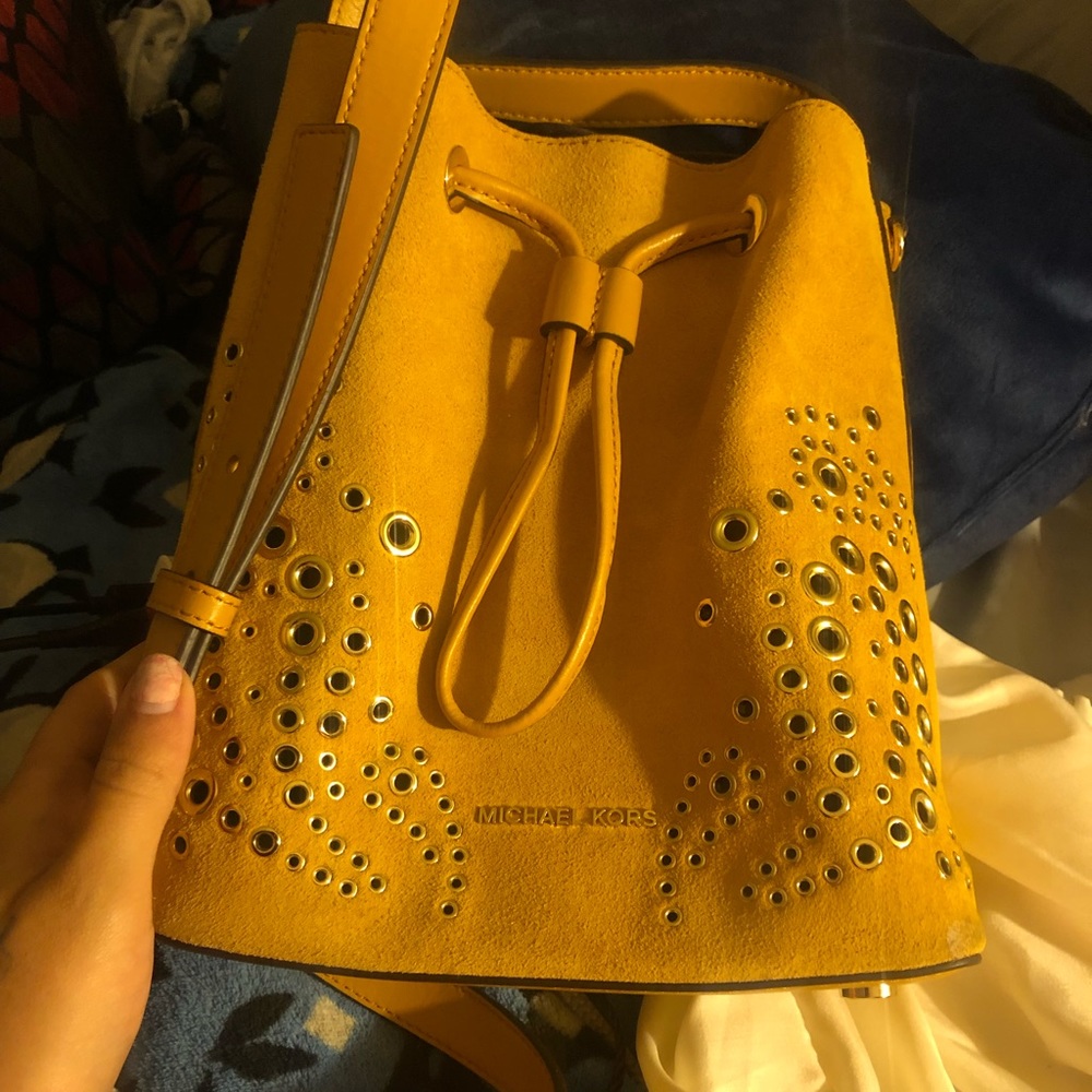 Michael Kors suede Marigold/yellow crossbody bag